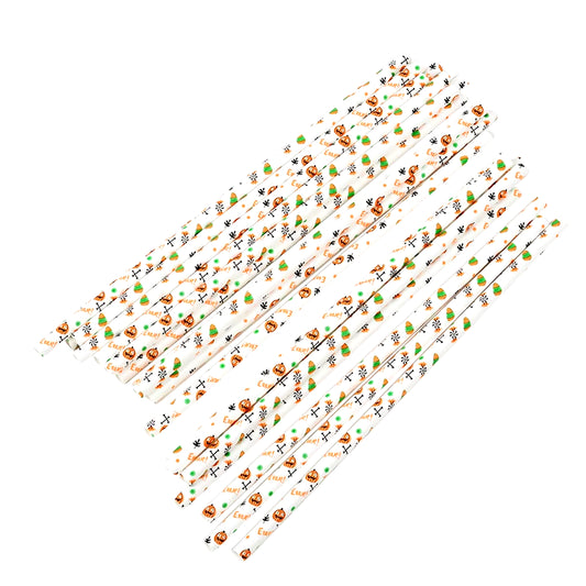 25Pcs Environmental Halloween Paper Straws White Black Orange Bat Ghost Pumpkin Drinking Straws Halloween Birthday Party Decor