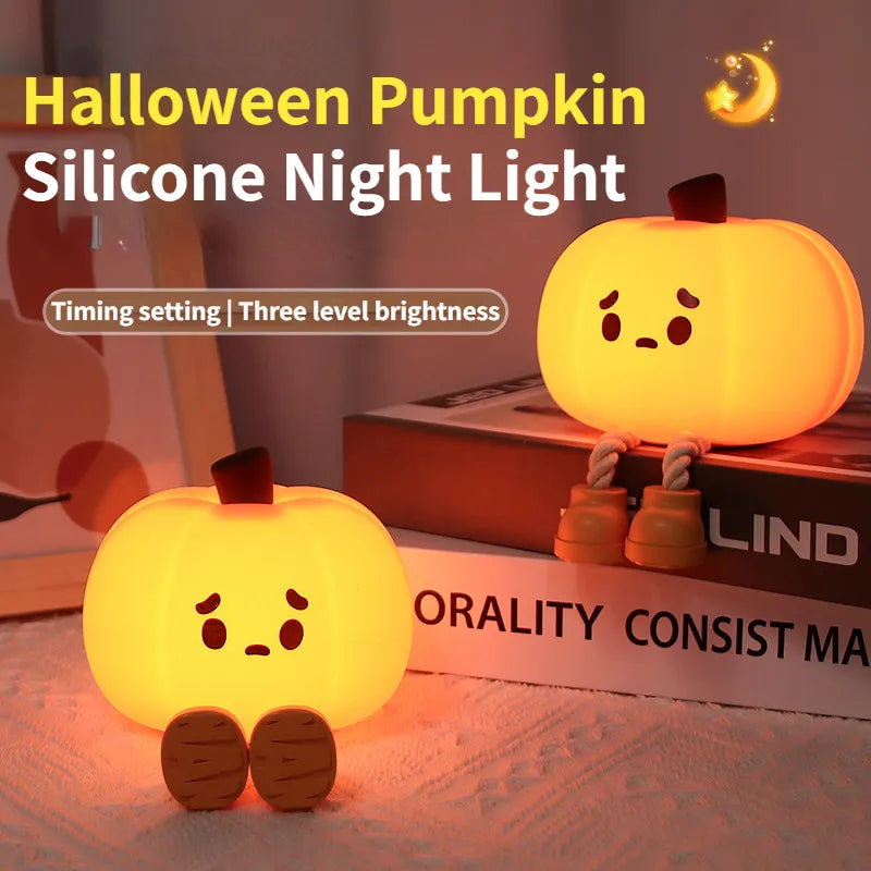 Home Decor Halloween Pumpkin Night Light Cute Soft Silicone Lamp Touch Dimmable Rechargeable Bedside Decor Light Kids Gifts Halloween Decorations